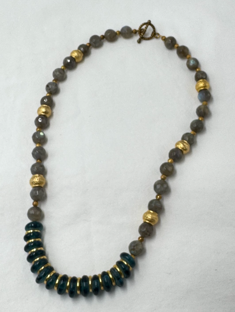 Labradorite + Teal African Glass Bead Necklace