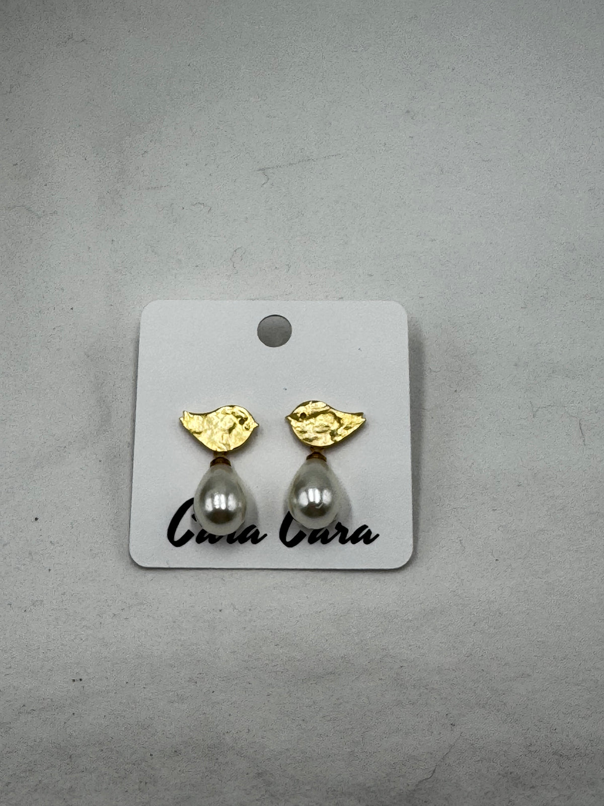 Matte Gold Bird + Freshwater Pearl Drop Earrings
