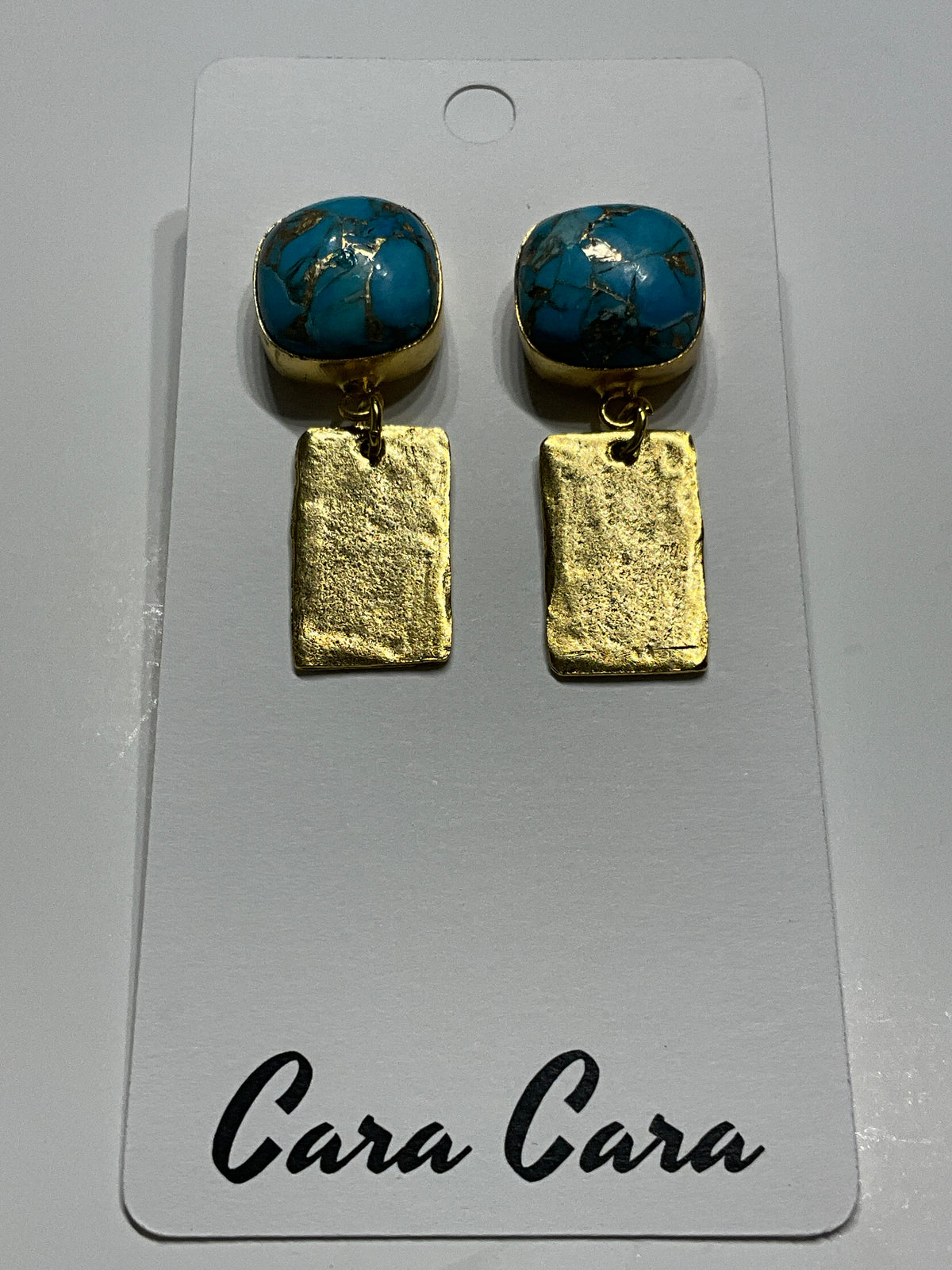 Turquoise + Hammered Gold Drop Earrings