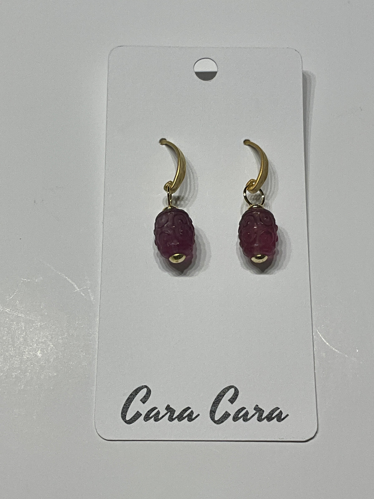 Gold + Carved Pink Tourmaline Drop Earrings