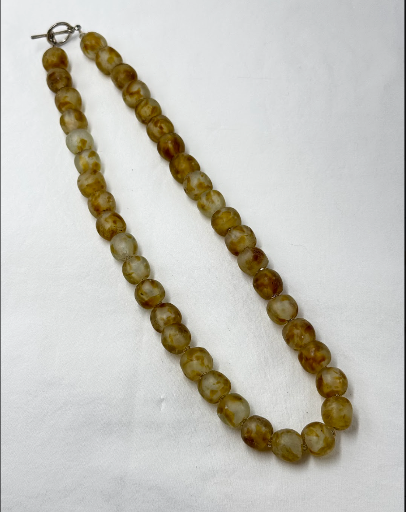 Gold Handmade African Glass Bead Necklace