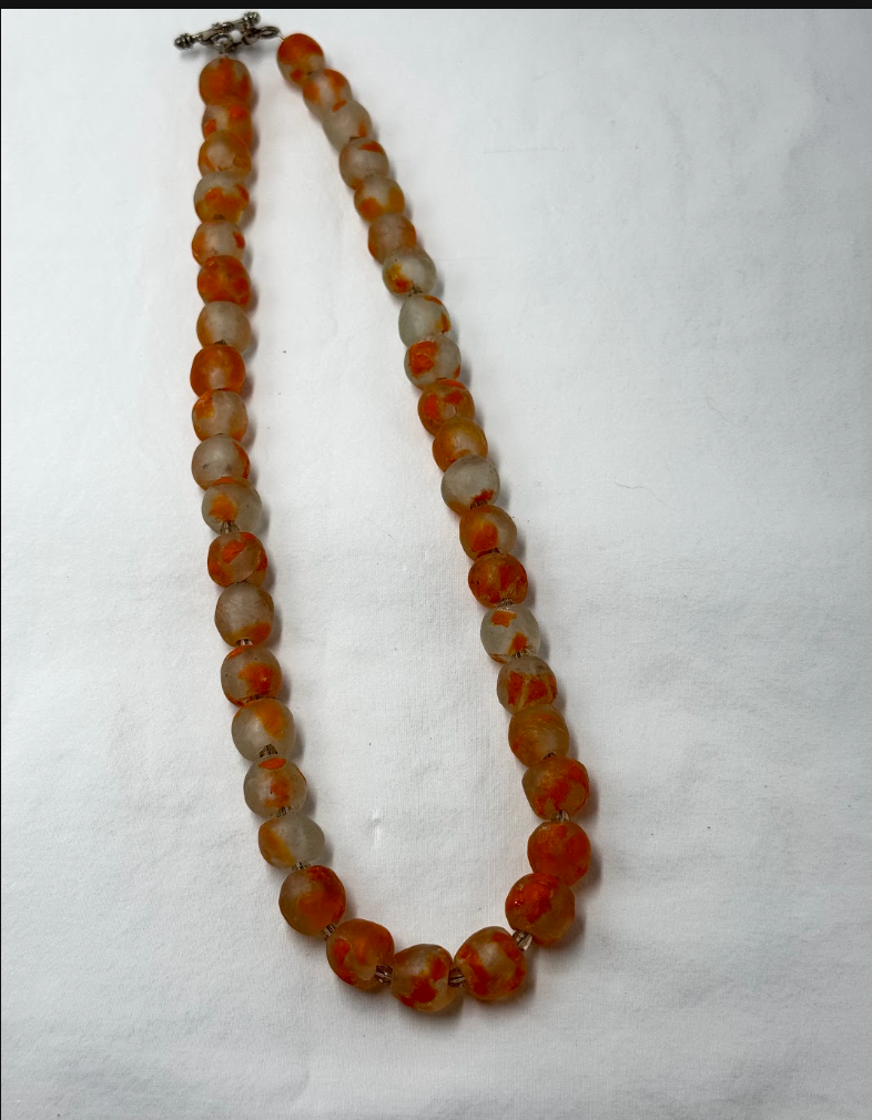 Orange + White Handmade African Glass Bead Necklace