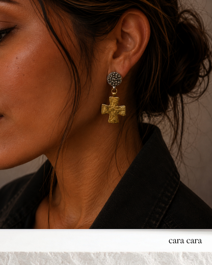 Silver Beaded + Gold Cross Earrings