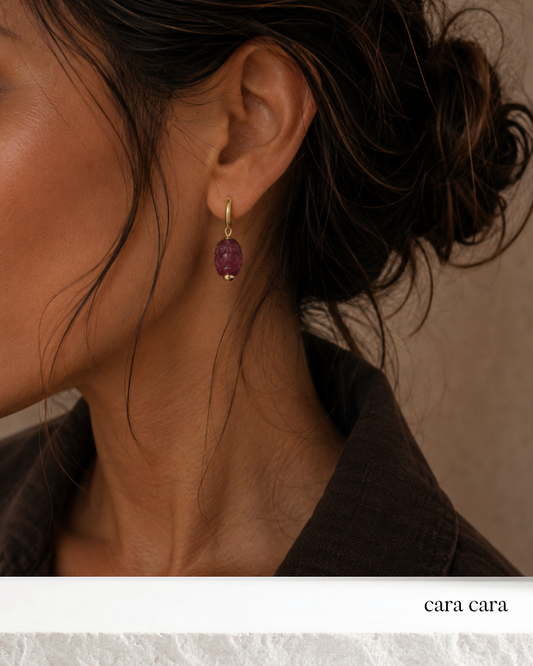 Gold + Carved Pink Tourmaline Drop Earrings