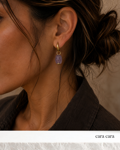 Gold + Carved Lavender Tourmaline Drop Earrings