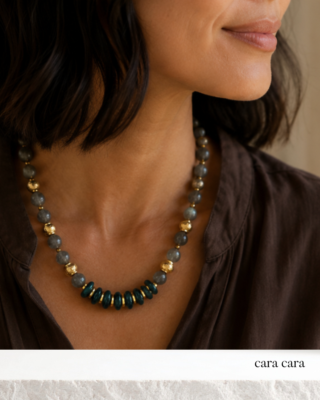 Labradorite + Teal African Glass Bead Necklace