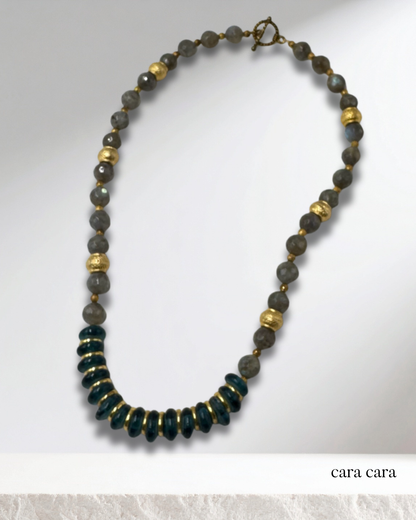 Labradorite + Teal African Glass Bead Necklace