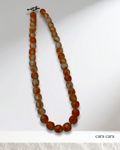 Orange + White Handmade African Glass Bead Necklace