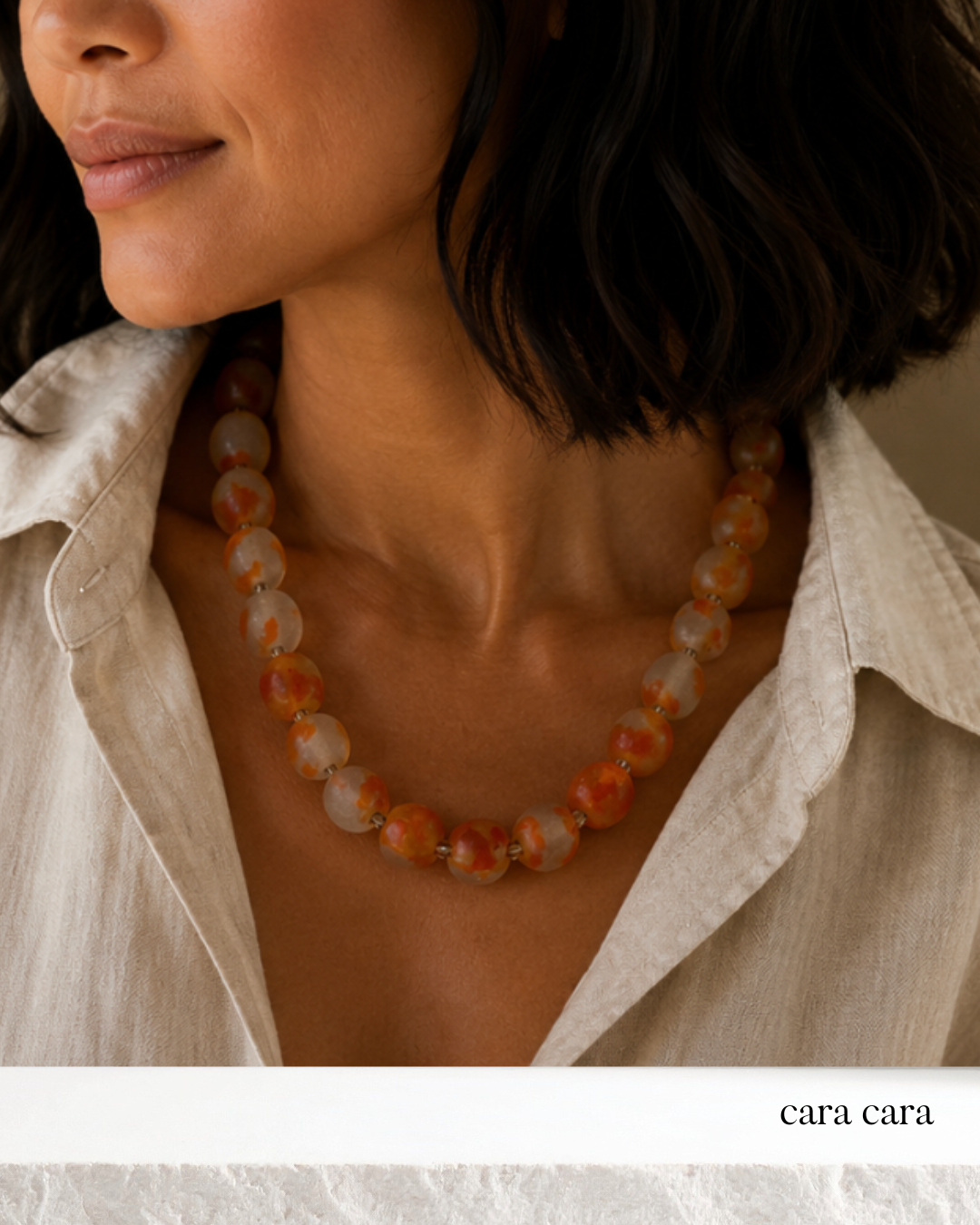 Orange + White Handmade African Glass Bead Necklace
