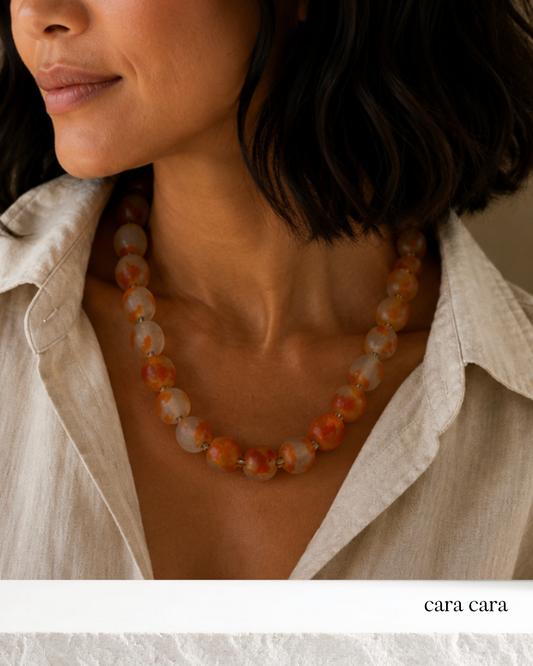 Orange + White Handmade African Glass Bead Necklace