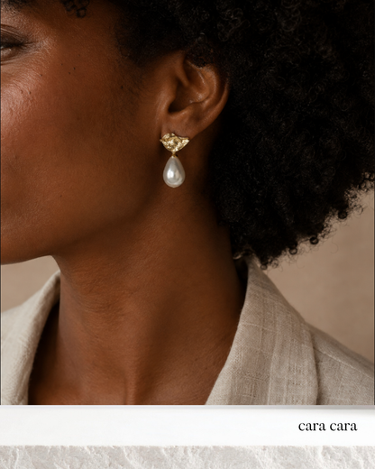 Matte Gold Bird + Freshwater Pearl Drop Earrings