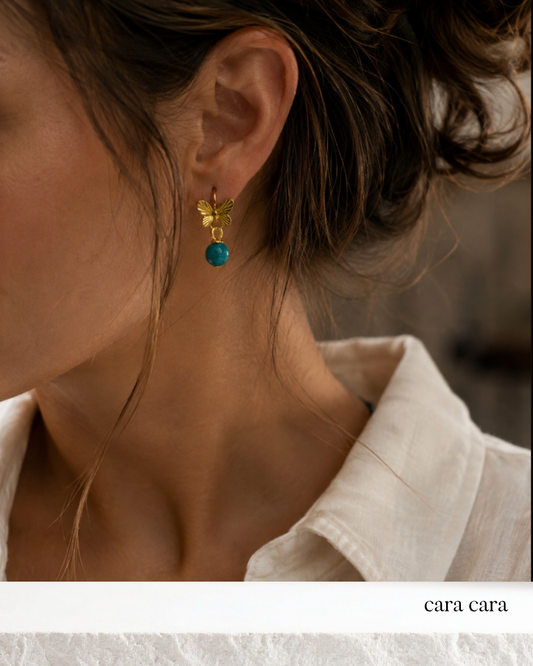 Gold Butterfly + Turquoise Drop Earrings