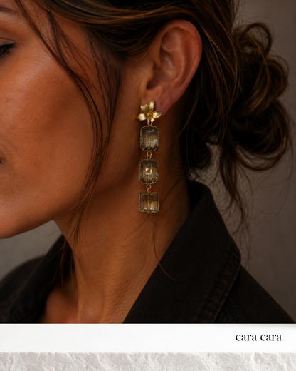 Smoky Crystal + Gold Leaf Drop Earrings