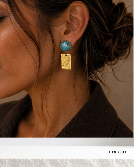 Turquoise + Hammered Gold Drop Earrings