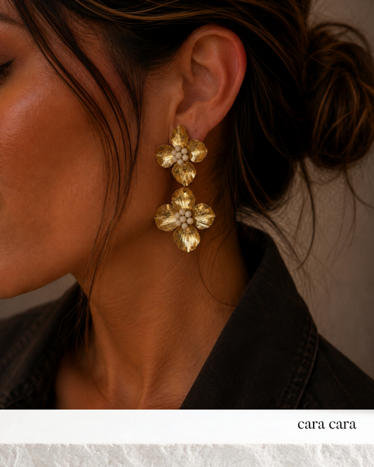 Double Flower + River Stone Earrings