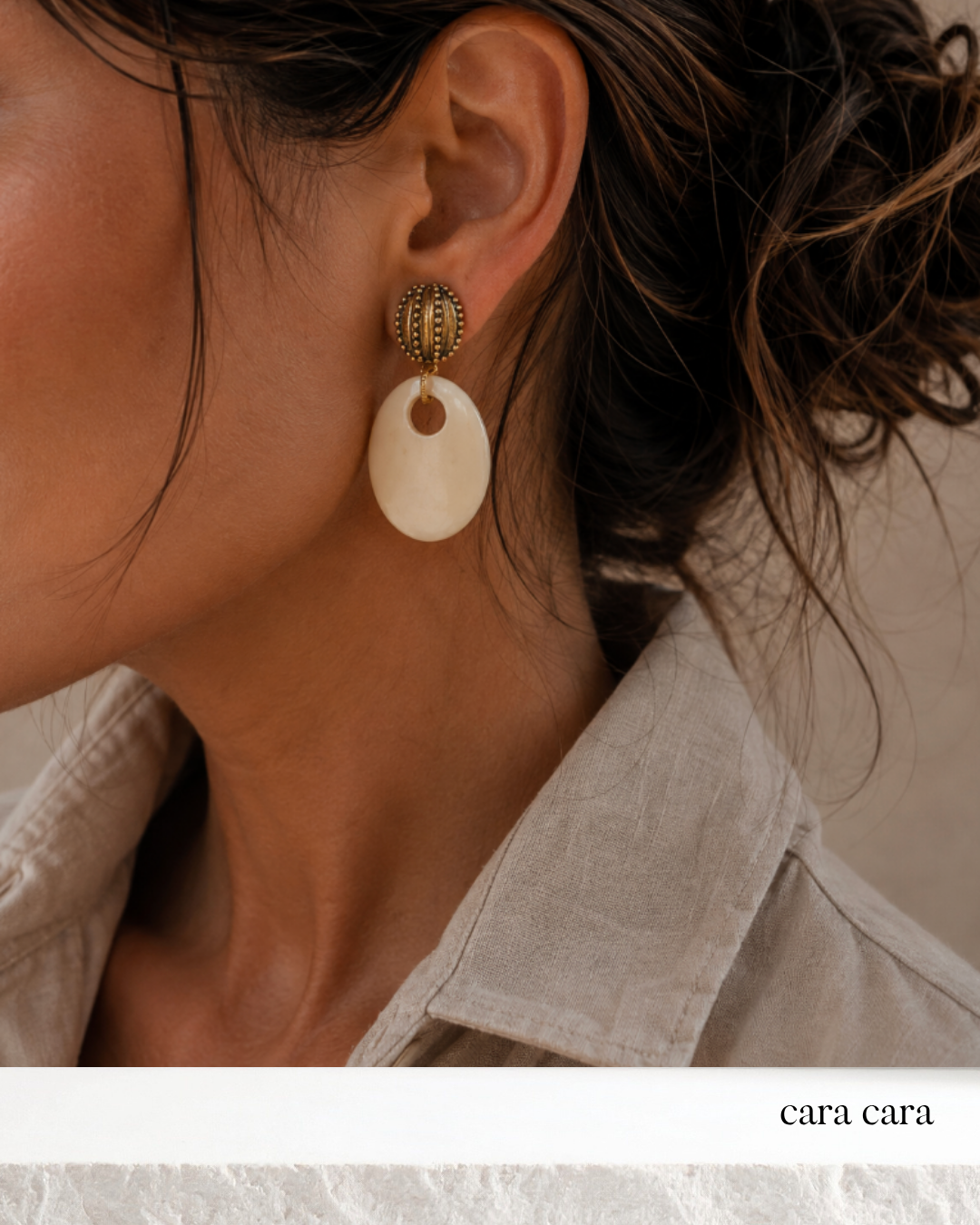 Brushed Gold + Bone Hoop Earrings