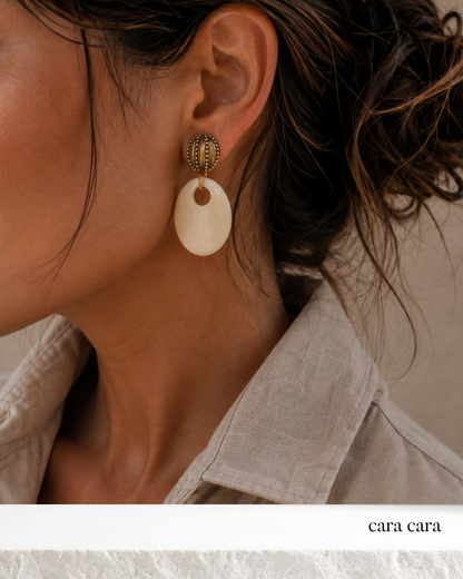 Brushed Gold + Bone Hoop Earrings