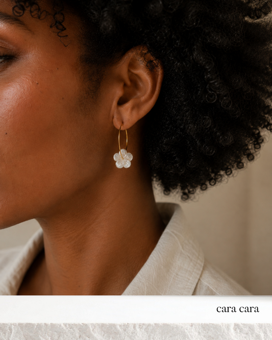 Gold Hoop + Mother of Pearl Flower Earrings