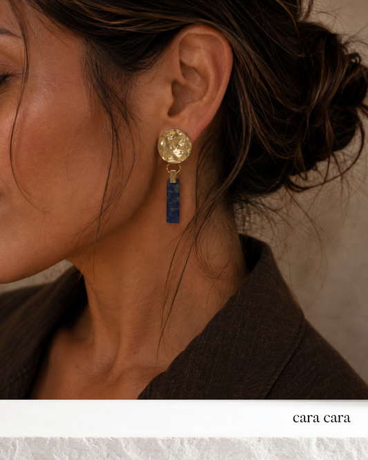 Hammered Gold + Lapis Drop Earrings