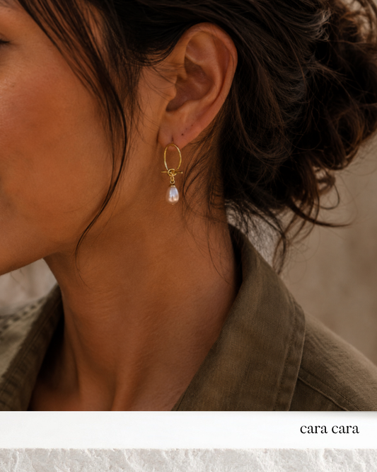 Gold Bow + Pale Pink Pearl Earrings