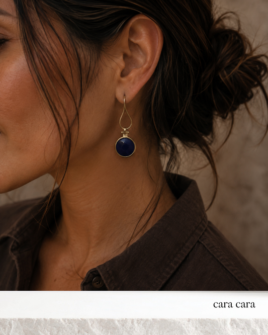 Gold Teardrop + Blue Jade Earrings