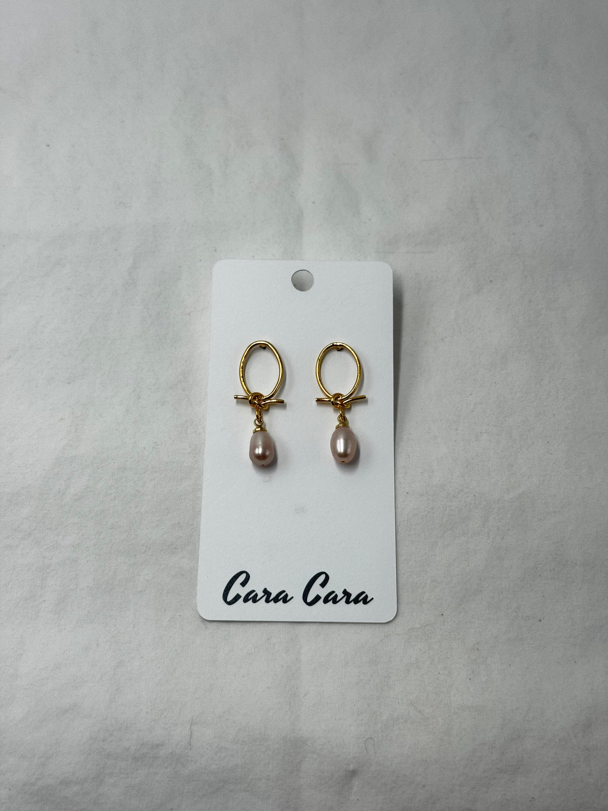 Gold Bow + Pale Pink Pearl Earrings