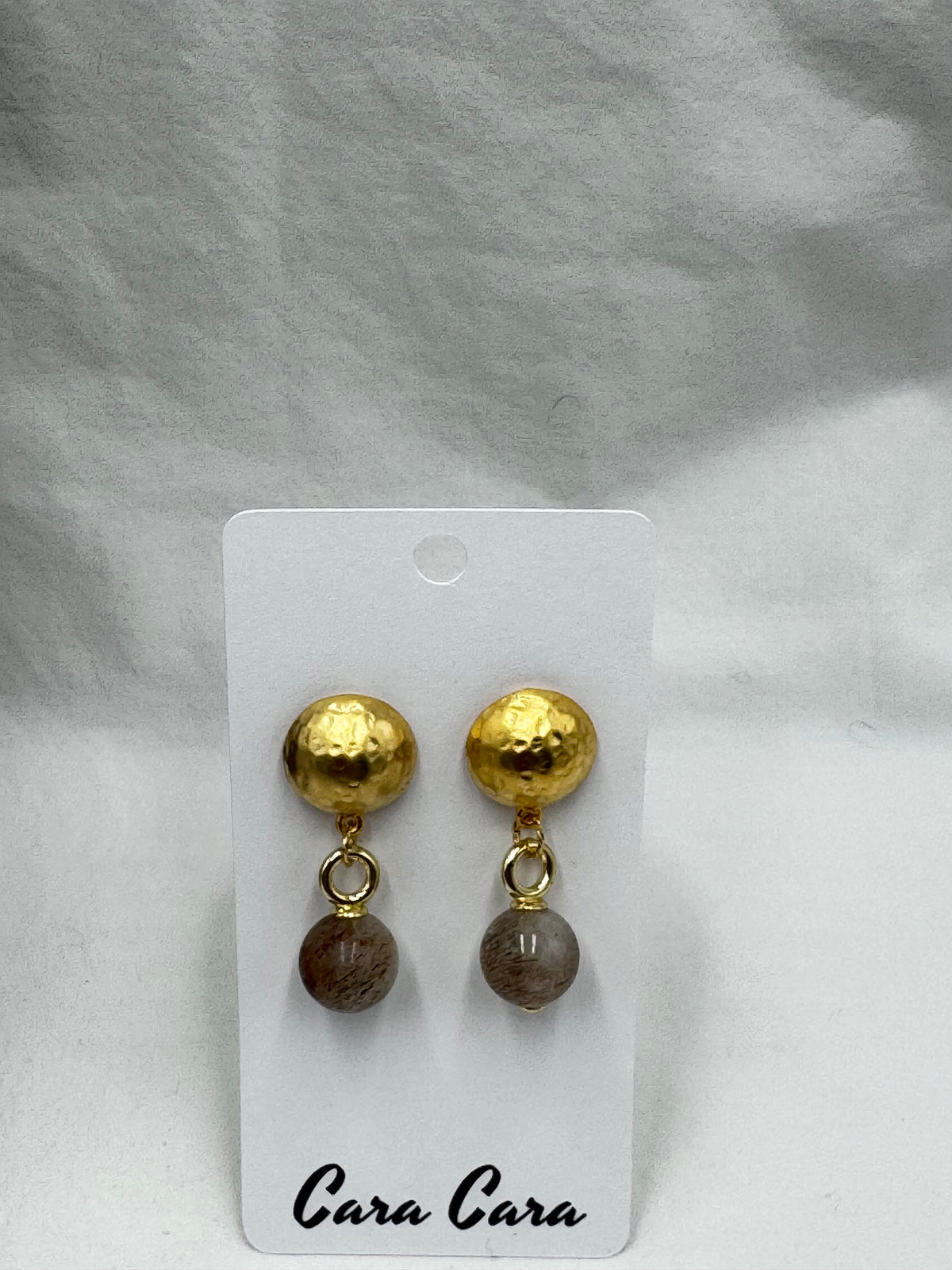 Matte Gold + Rutilated Quartz Drop Earrings