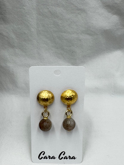 Matte Gold + Rutilated Quartz Drop Earrings