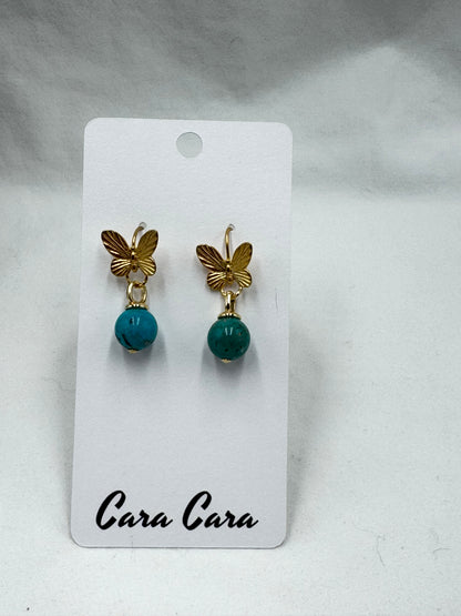 Gold Butterfly + Turquoise Drop Earrings
