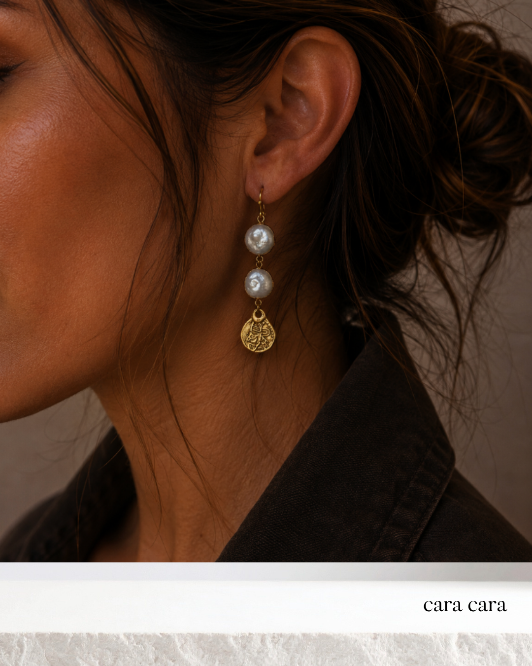 Freshwater Pearl + Gold Charm Earrings