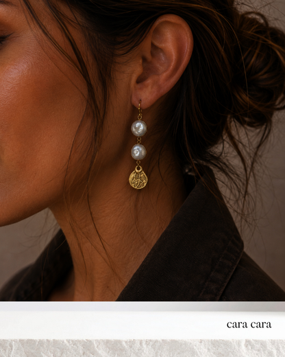 Freshwater Pearl + Gold Charm Earrings