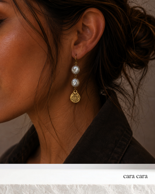 Freshwater Pearl + Gold Charm Earrings