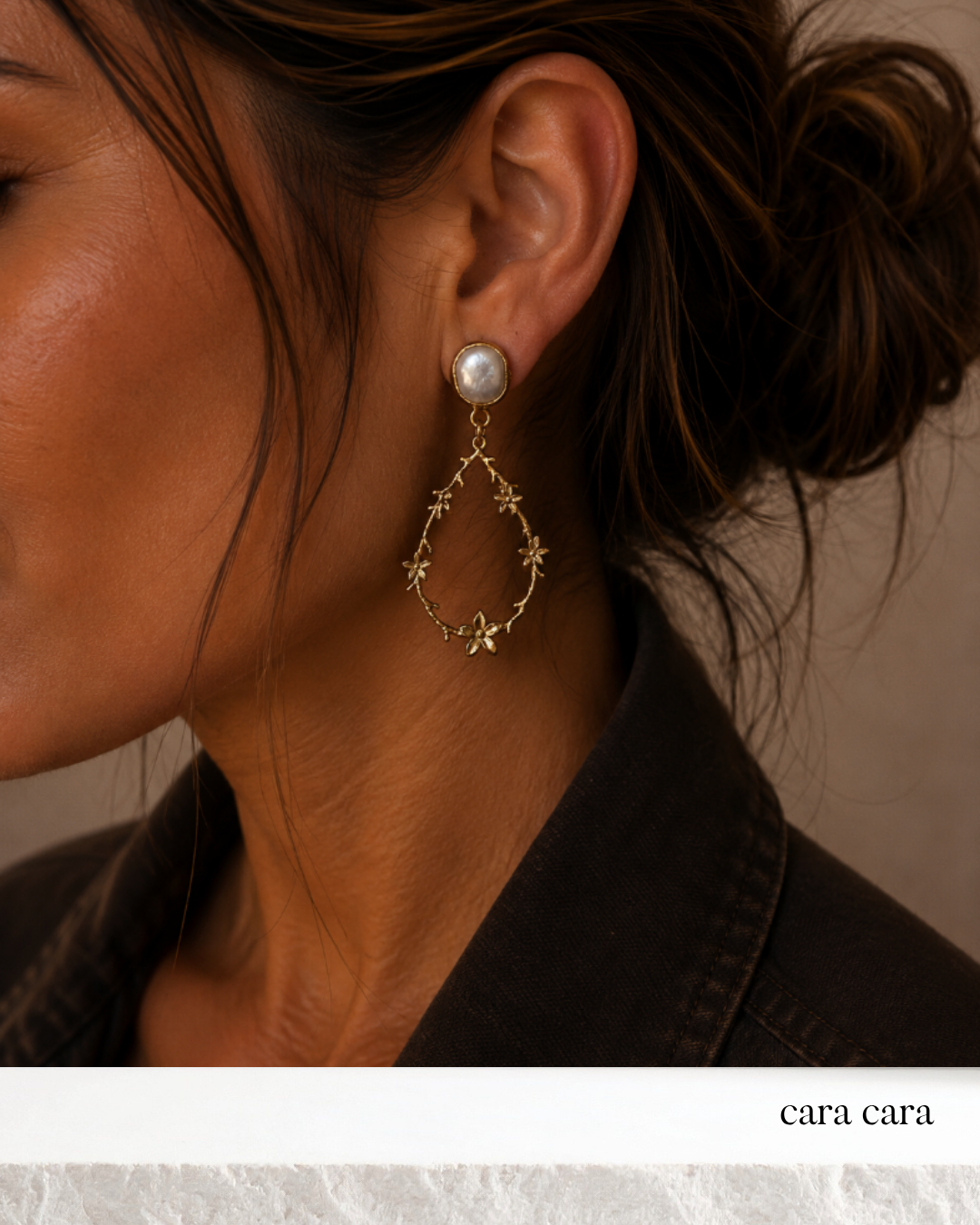 Freshwater Pearl + Gold Floral Hoop Earrings