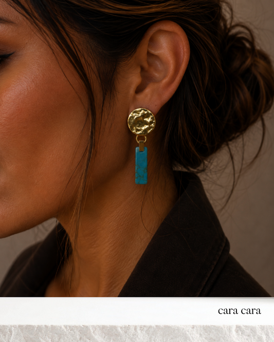 Hammered Gold + Turquoise Howlite Drop Earrings