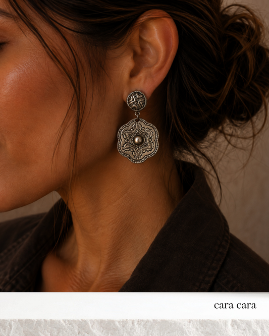 Carved Silver Scalloped Drop Earrings