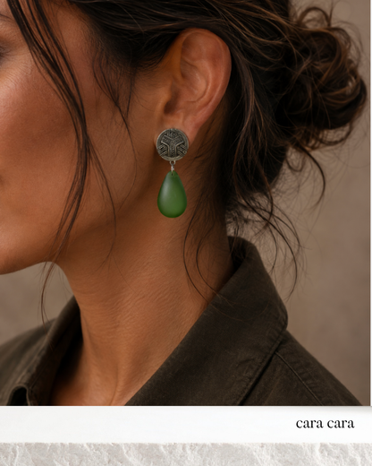 Limited Edition! Silver + Frosted Green Crystal Clip Earrings