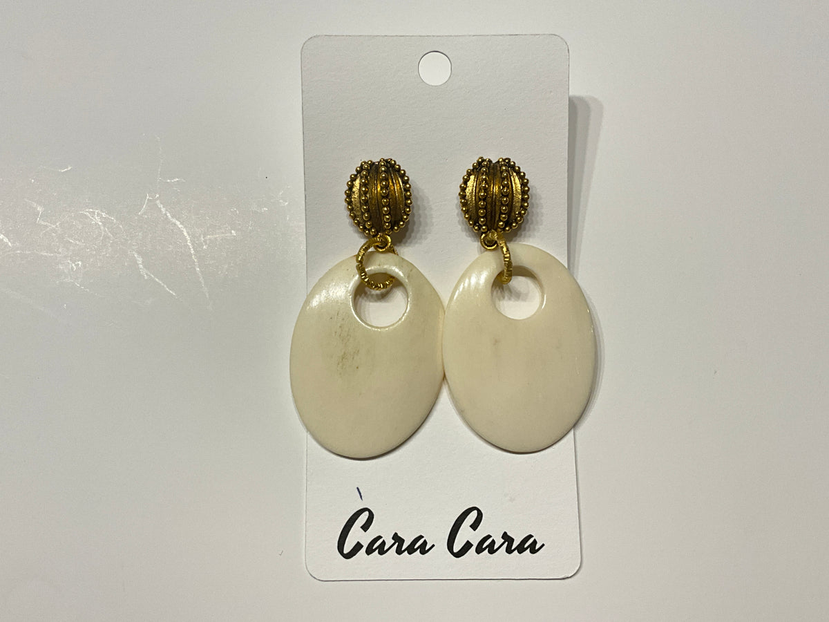 Brushed Gold + Bone Hoop Earrings