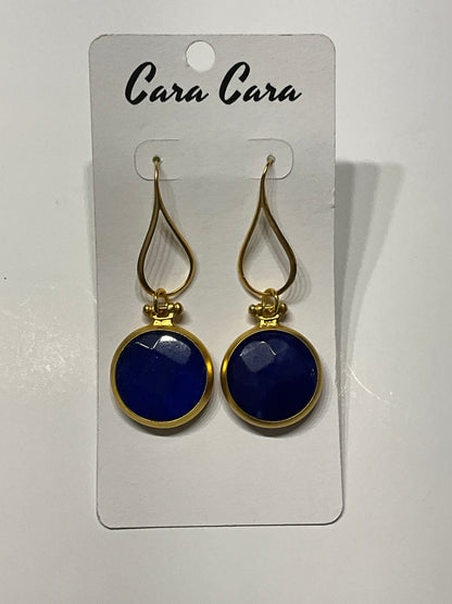 Gold Teardrop + Blue Jade Earrings