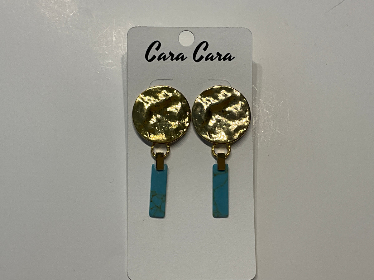 Hammered Gold + Turquoise Howlite Drop Earrings