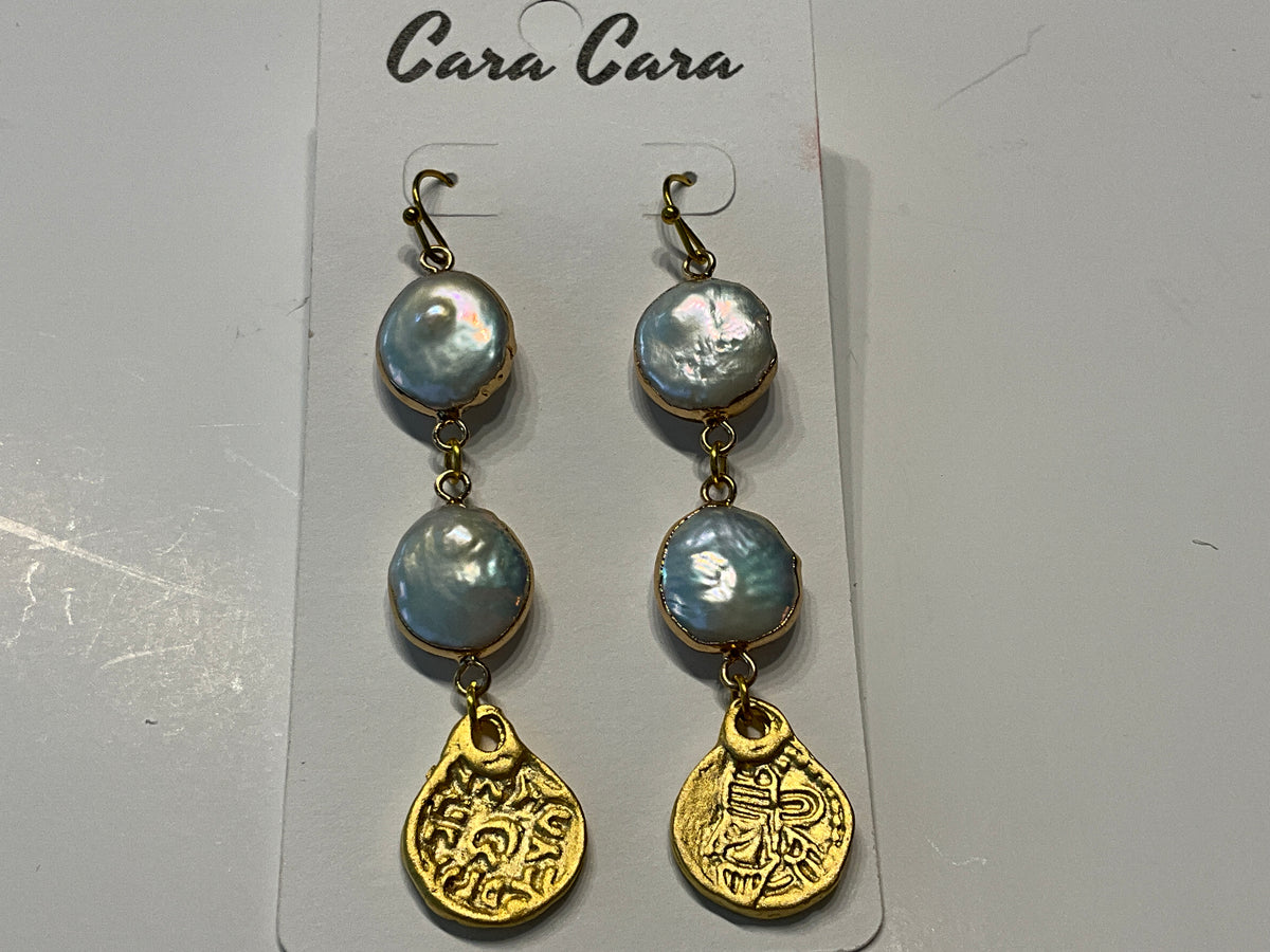 Freshwater Pearl + Gold Charm Earrings