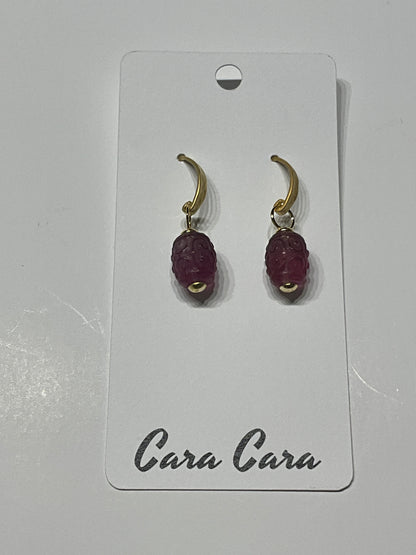 Gold + Carved Pink Tourmaline Drop Earrings