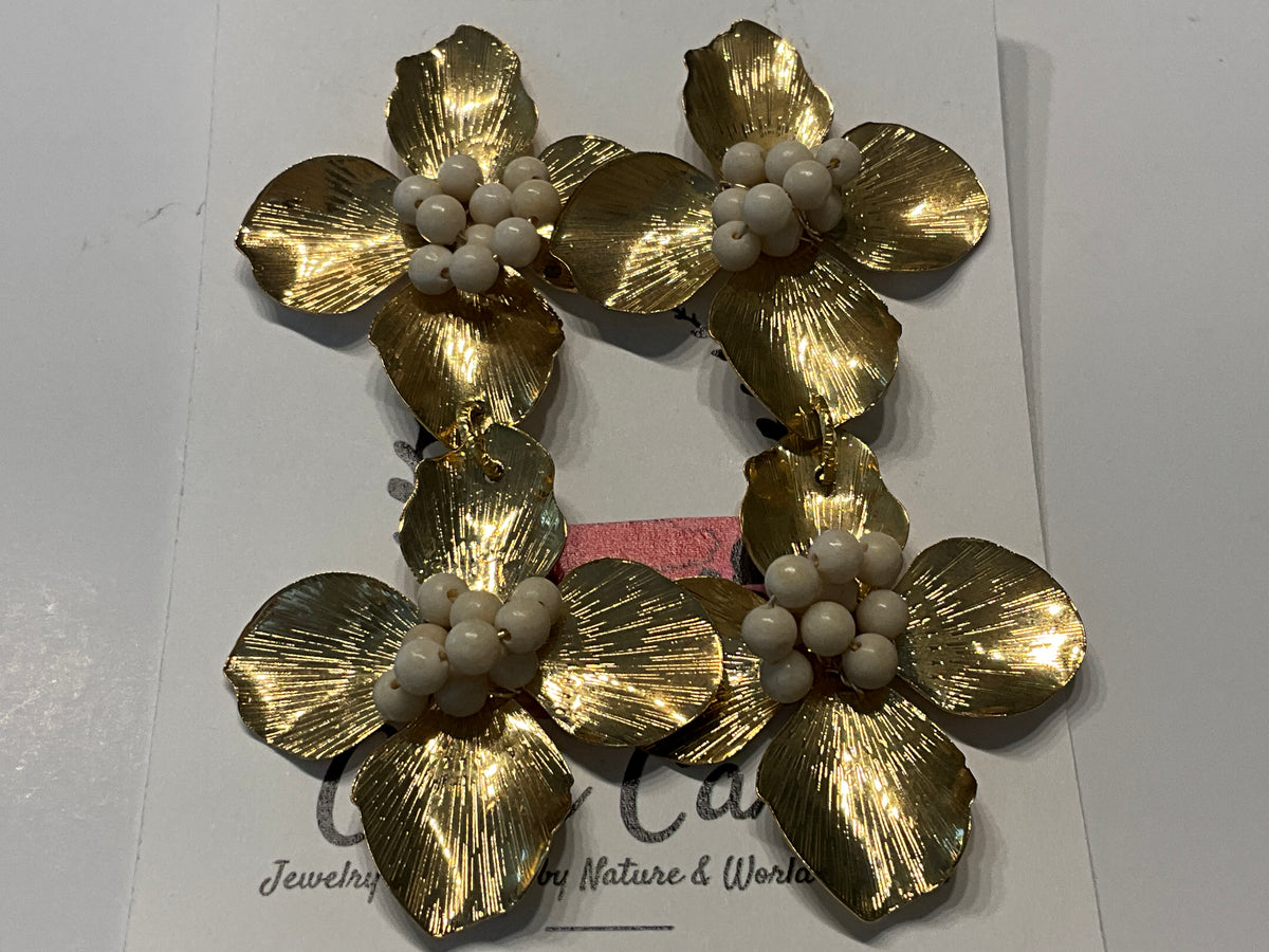 Double Flower + River Stone Earrings