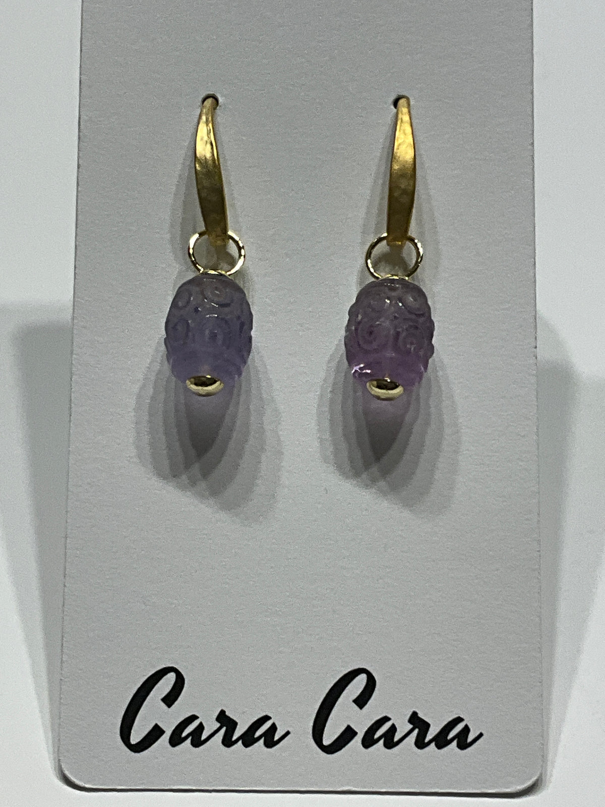 Gold + Carved Lavender Tourmaline Drop Earrings