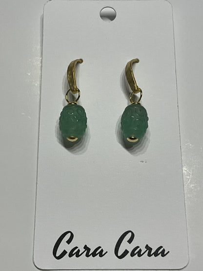 Carved Green Tourmaline Drop Earrings