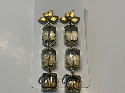 Smoky Crystal + Gold Leaf Drop Earrings