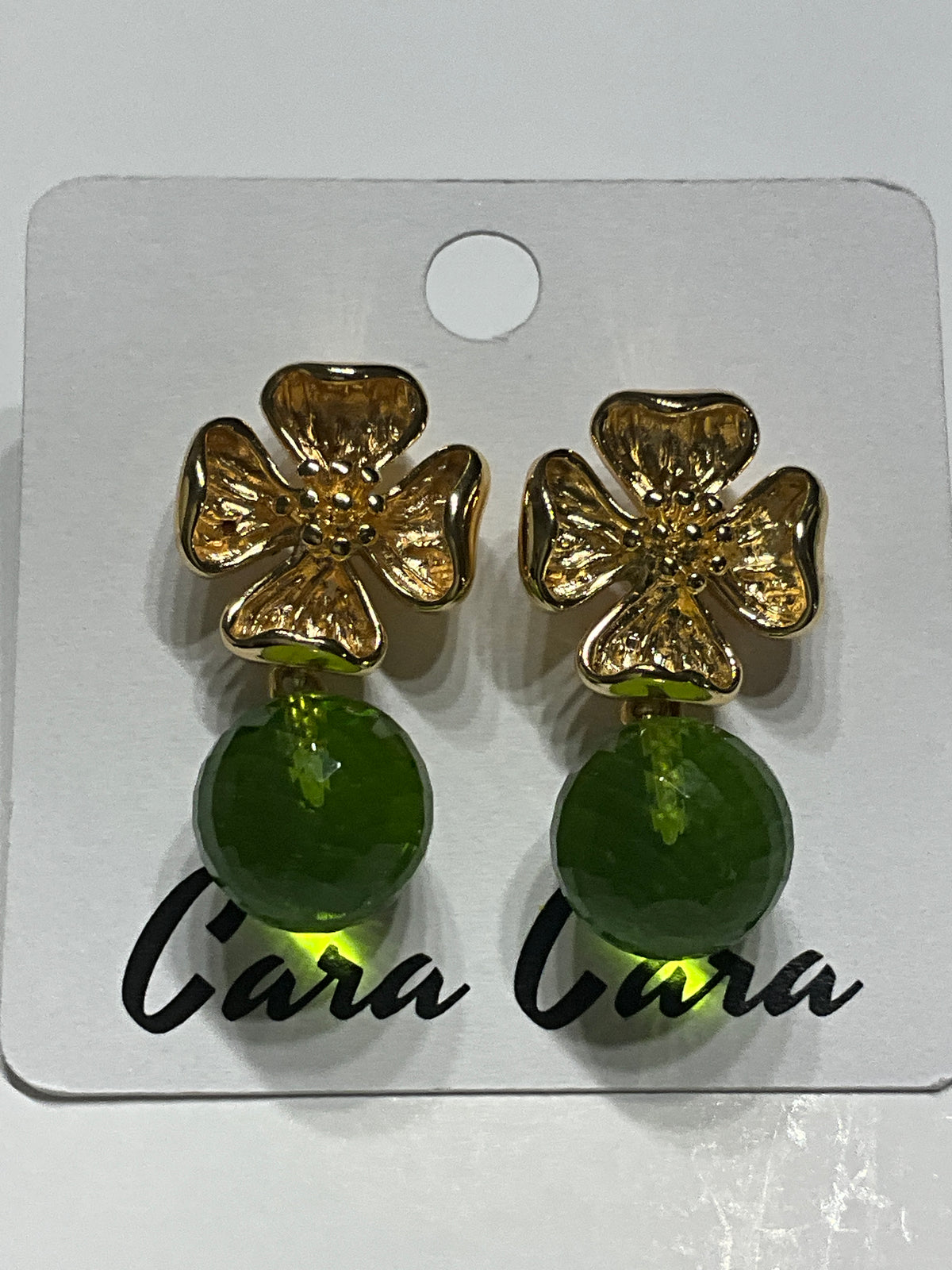 Gold Flower + Peridot Crystal Drop Earrings