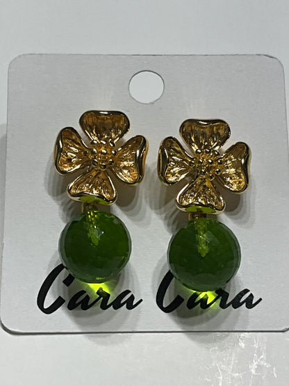 Gold Flower + Peridot Crystal Drop Earrings