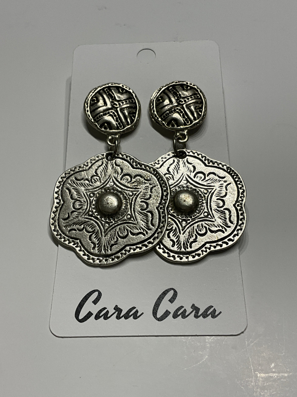 Carved Silver Scalloped Drop Earrings