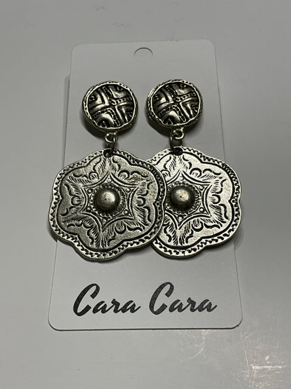 Carved Silver Scalloped Drop Earrings